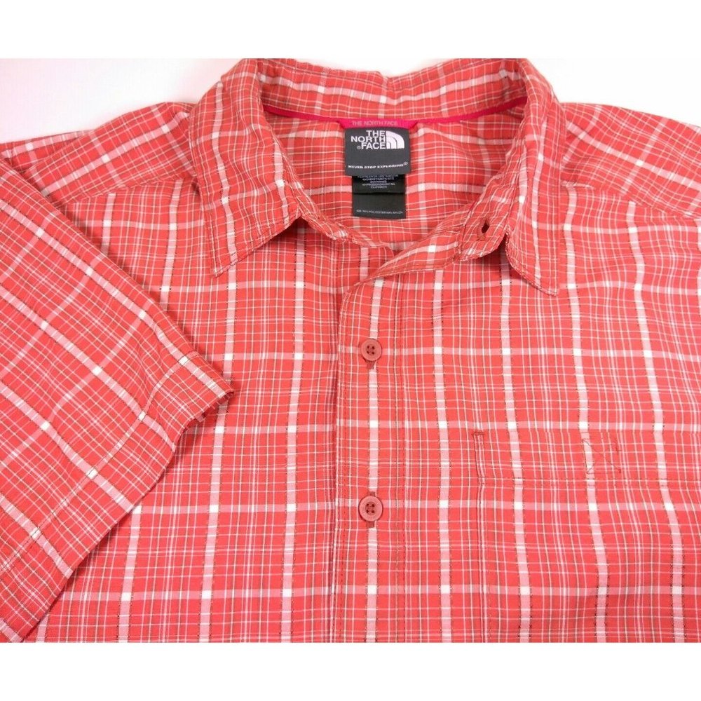 The North Face Mens Short Sleeve Button Down Orange Texture Outdoor Shirt‎ Small